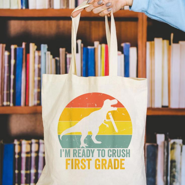 I'm Ready To Crush First Grade Dinosaur Back To School Kids Canvas Tote Bag