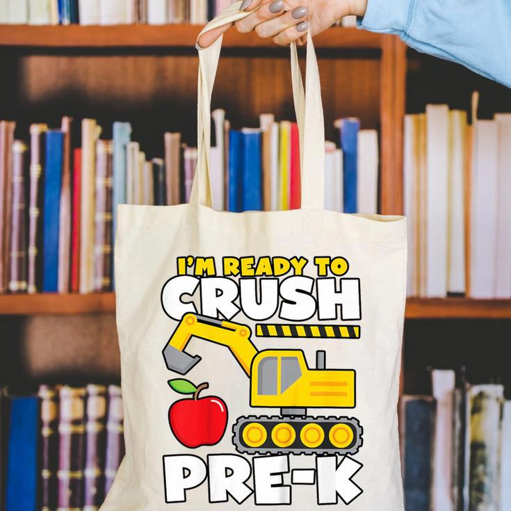 I'm Ready To Crush Pre-K Excavator Back To School Boys Canvas Tote Bag I'm Ready To Crush Pre-K Excavator Back To School Boys Canvas Tote Bag