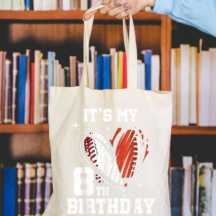 It's My 8th Birthday Baseball Football Heart 8 Year Old Canvas Tote Bag It's My 8th Birthday Baseball Football Heart 8 Year Old Canvas Tote Bag