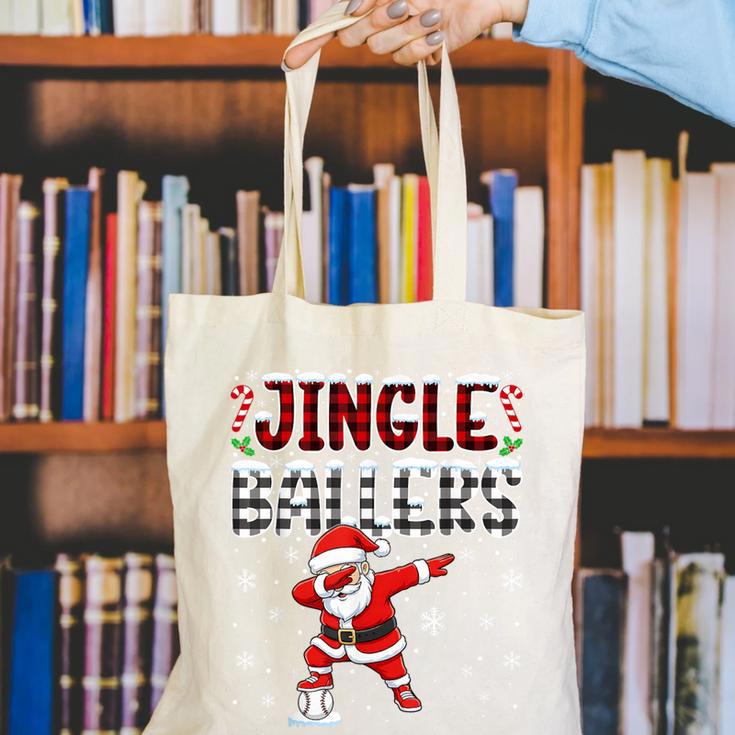 Jingle Ballers Plaid Santa Dabbing Baseball Christmas Canvas Tote Bag Jingle Ballers Plaid Santa Dabbing Baseball Christmas Canvas Tote Bag