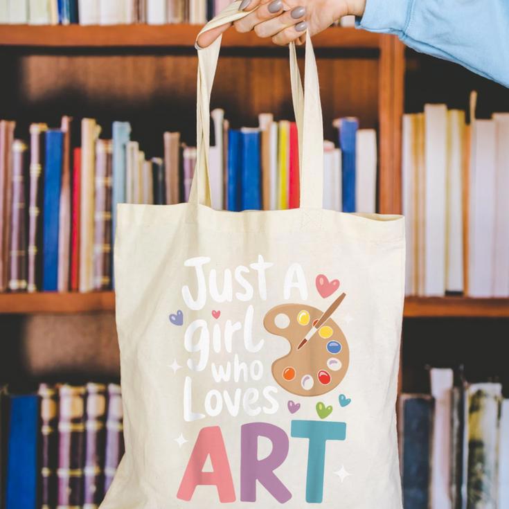 Just a Girl Who Loves Art Cute Back To School Kids Girls Canvas Tote Bag