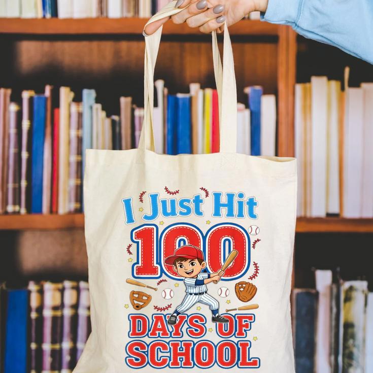 I Just Hit 100 Days Of School Baseball 100th Day Boys Kids Canvas Tote Bag