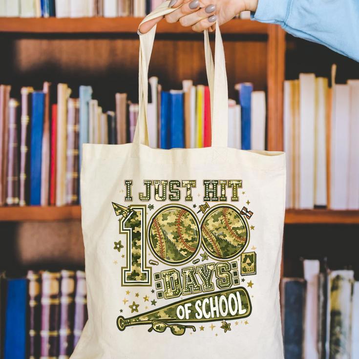 I Just Hit 100 Days Of School Camouflage Baseball Canvas Tote Bag