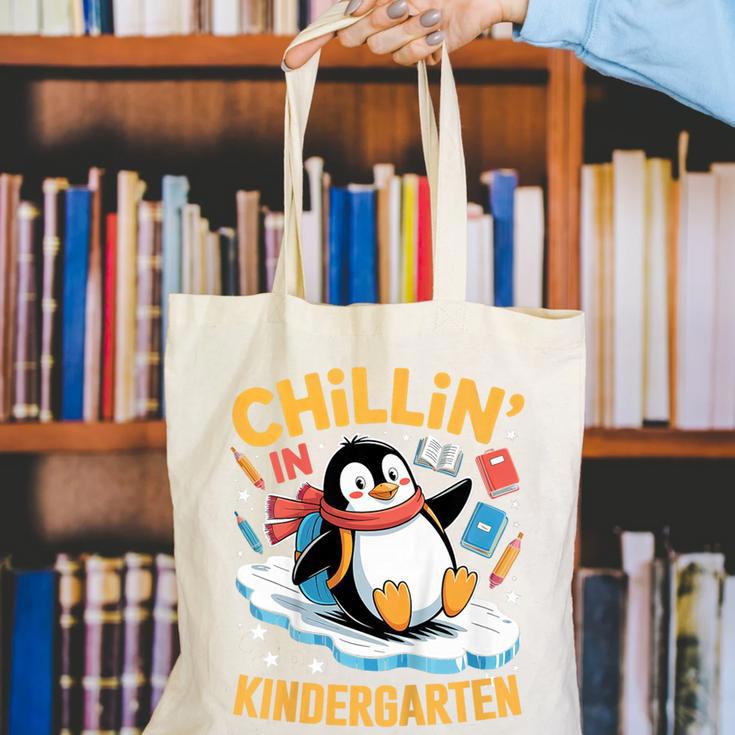 Kids Chillin In Kindergarten Penguin Student Back To School Boys Canvas Tote Bag