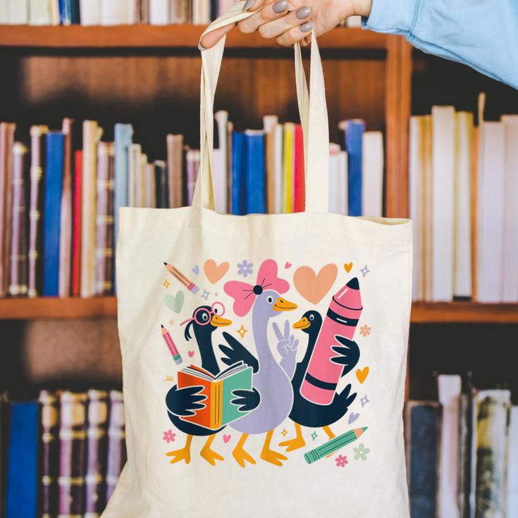 Kindergarten 1st Grade Goose Back To School Girls Canvas Tote Bag