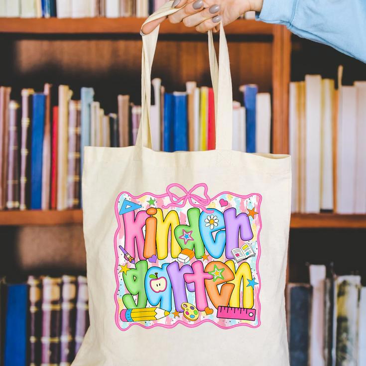 Kindergarten Coquette Bow Back To School Kinder Girl Kids Canvas Tote Bag Kindergarten Coquette Bow Back To School Kinder Girl Kids Canvas Tote Bag