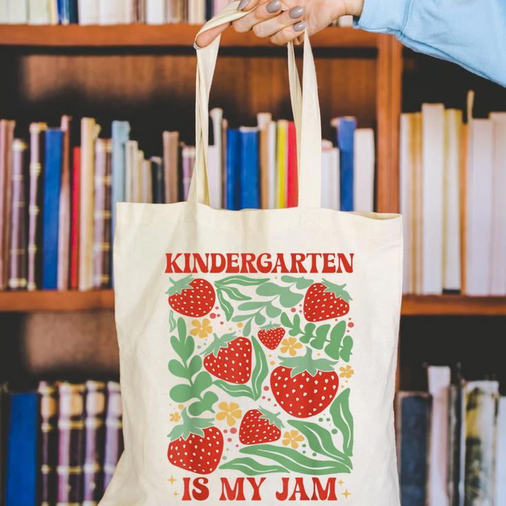 Kindergarten Is My Jam Boho Floral Strawberry Back To School Canvas Tote Bag Kindergarten Is My Jam Boho Floral Strawberry Back To School Canvas Tote Bag