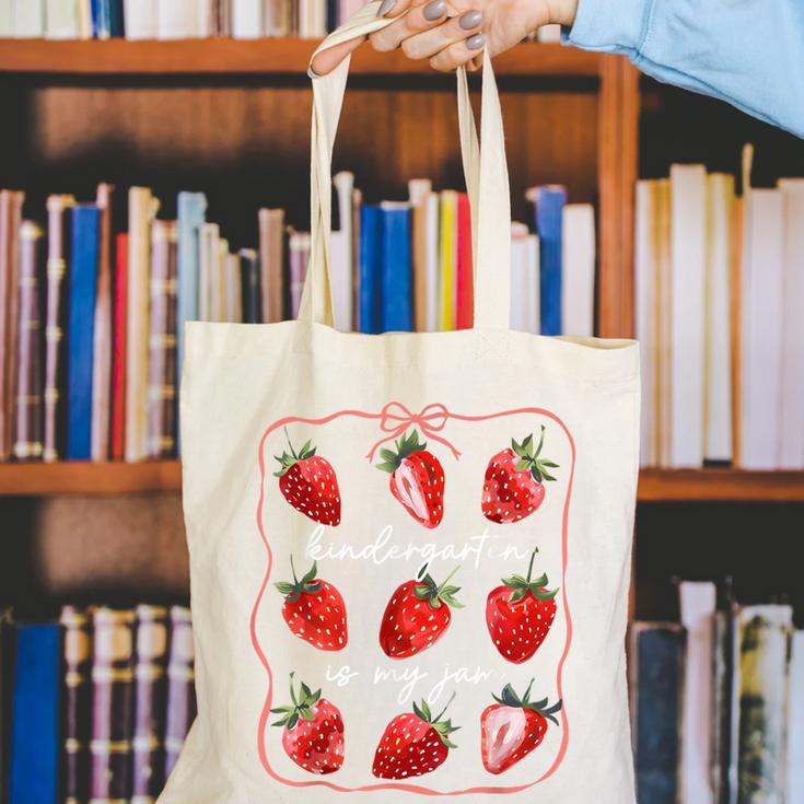 Kindergarten Is My Jam Strawberry Back To School Girls Boys Canvas Tote Bag
