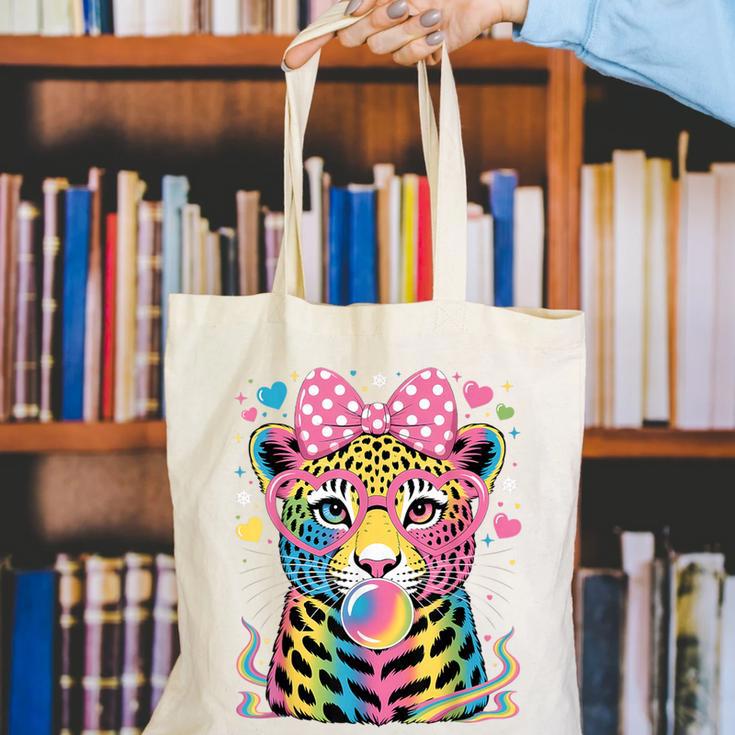 Leopard Glasses Blowing Bubble Gum Back To School Kids Canvas Tote Bag Leopard Glasses Blowing Bubble Gum Back To School Kids Canvas Tote Bag