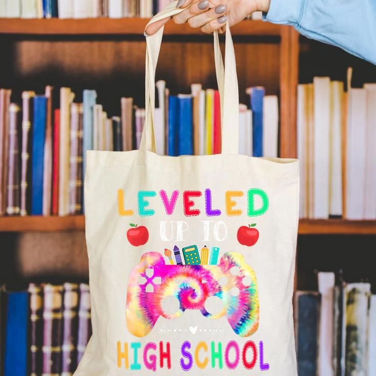 Leveled Up To High School Gaming Fun Back To School Tie Dye Canvas Tote Bag Leveled Up To High School Gaming Fun Back To School Tie Dye Canvas Tote Bag