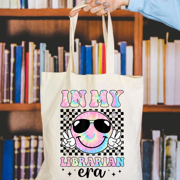 In My Librarian Era Groovy Tie Dye Back To School Canvas Tote Bag