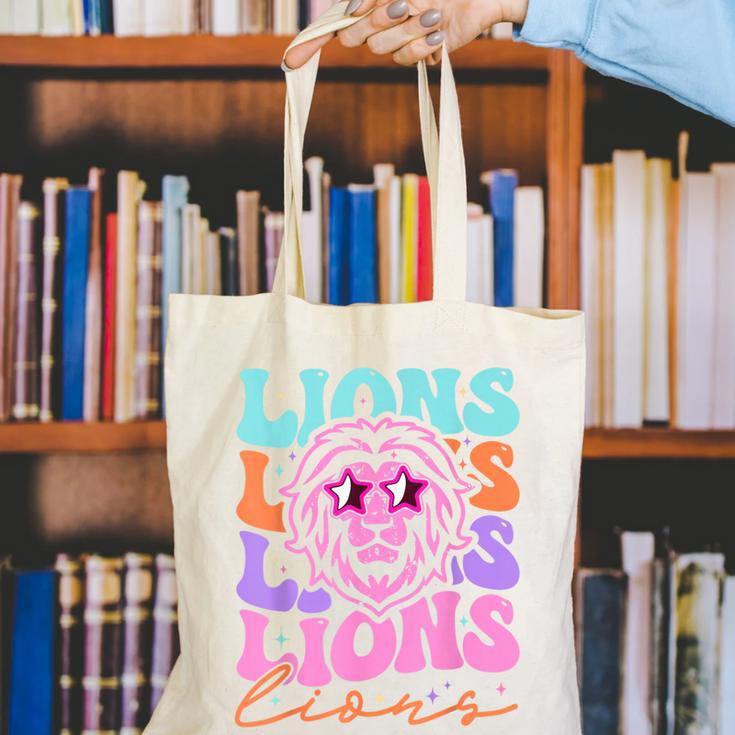 Lion Mascot Back To School Spirit Sports Men Women Groovy Canvas Tote Bag Lion Mascot Back To School Spirit Sports Men Women Groovy Canvas Tote Bag