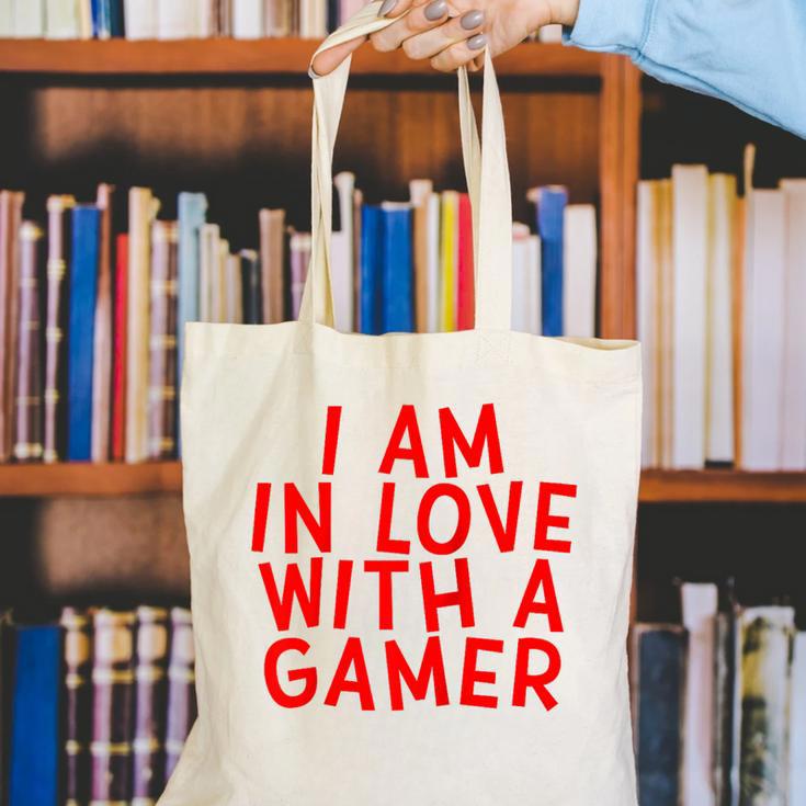 I Am In Love With A Gamer Cute Valentines Day Gamer Couple Raglan Baseball Tee Canvas Tote Bag I Am In Love With A Gamer Cute Valentines Day Gamer Couple Raglan Baseball Tee Canvas Tote Bag
