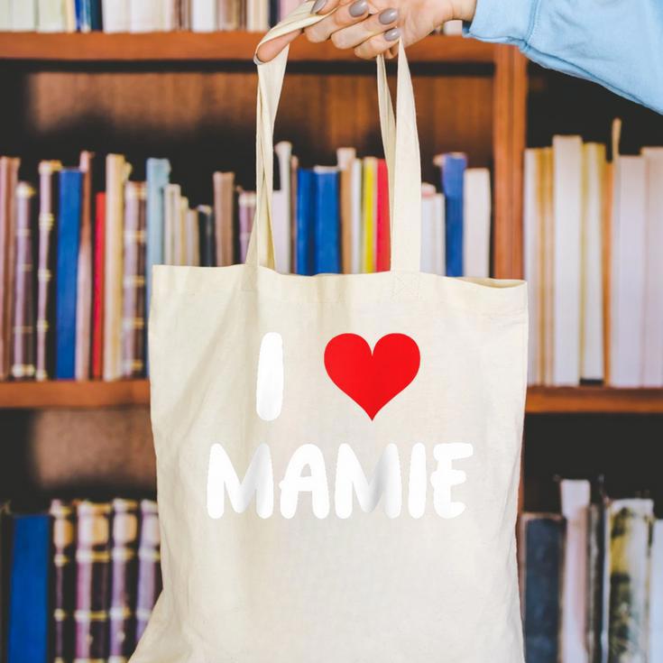 I Love Mamie Heart Grandma Grandmother Grandparent Raglan Baseball Tee Canvas Tote Bag