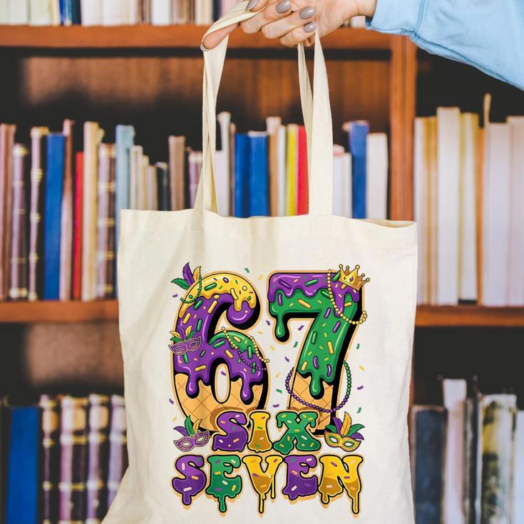 Mardi Gras Six Seven Baseball Drip Number 6 7 Meme Canvas Tote Bag