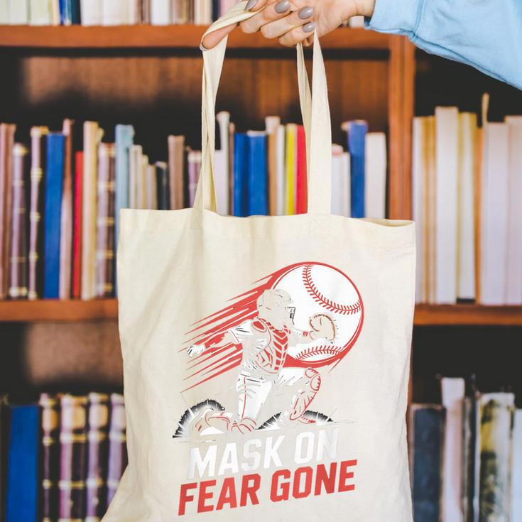 Mask On Fear Gone Baseball Catcher Softball Canvas Tote Bag Mask On Fear Gone Baseball Catcher Softball Canvas Tote Bag