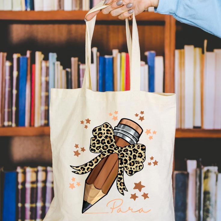Melanin Pencil Leopard Bow Para Back To School Canvas Tote Bag
