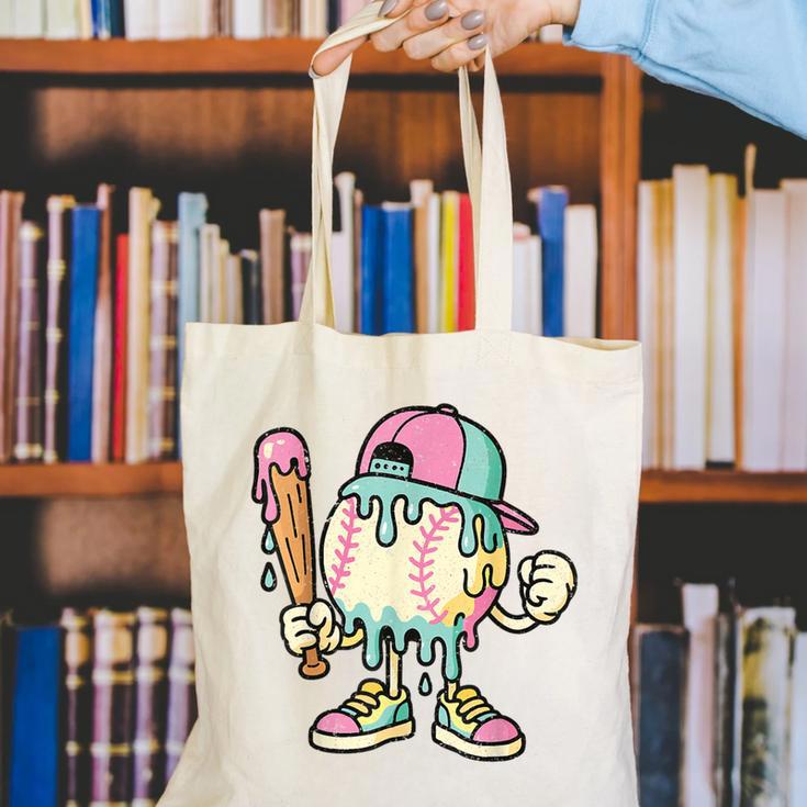Melted Ice-Cream Baseball Mascot Pastel Pop Canvas Tote Bag