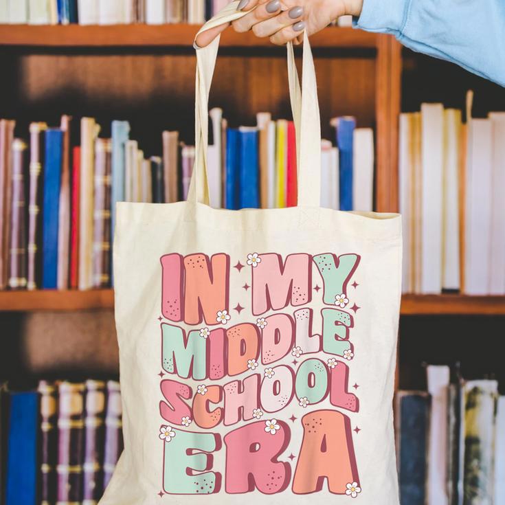 In My Middle School Era Cute Groovy First Day Back To School Canvas Tote Bag