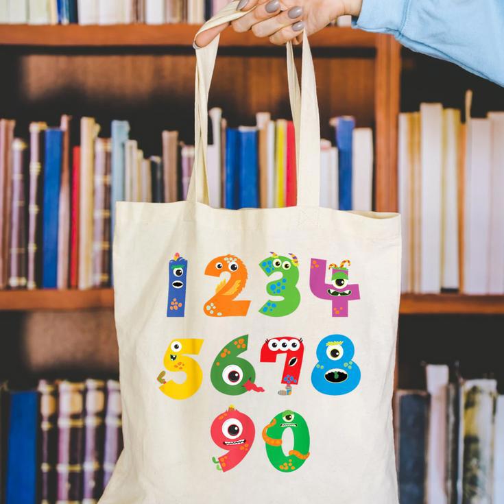 Monster Numbers Learning Cute Numbers 0-9 Back To School Canvas Tote Bag