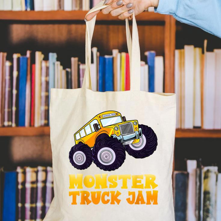 Monster Truck Jam School Bus Yellow Back To School Toddlers Canvas Tote Bag Monster Truck Jam School Bus Yellow Back To School Toddlers Canvas Tote Bag