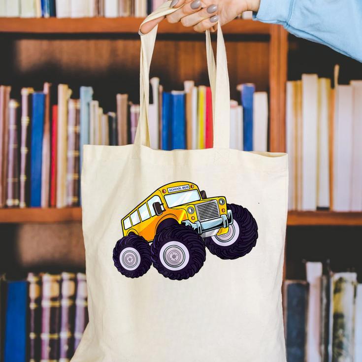 Monster Truck School Bus Yellow Back To School Kids Toddler Canvas Tote Bag