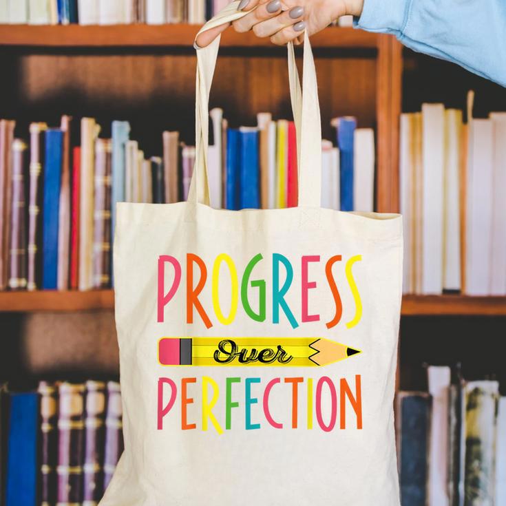 Motivational Quotes Back To School Progress Over Perfection Canvas Tote Bag Motivational Quotes Back To School Progress Over Perfection Canvas Tote Bag