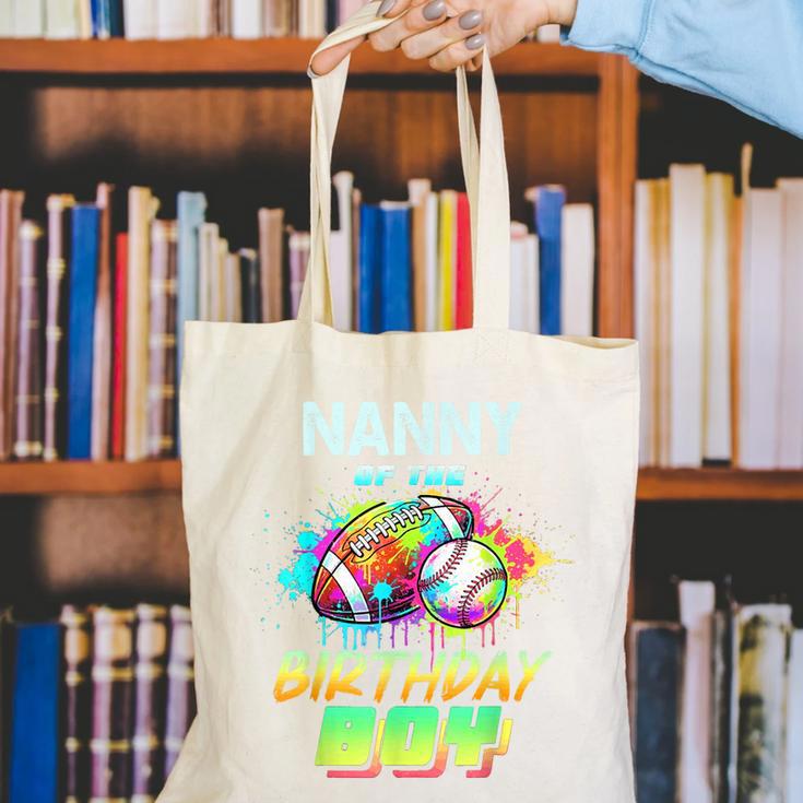 Nanny Of The Birthday Boy Baseball Football Colorful Canvas Tote Bag