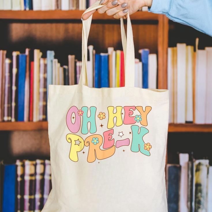 Oh Hey Pre-K Groovy Retro First Day Back To School Canvas Tote Bag Oh Hey Pre-K Groovy Retro First Day Back To School Canvas Tote Bag
