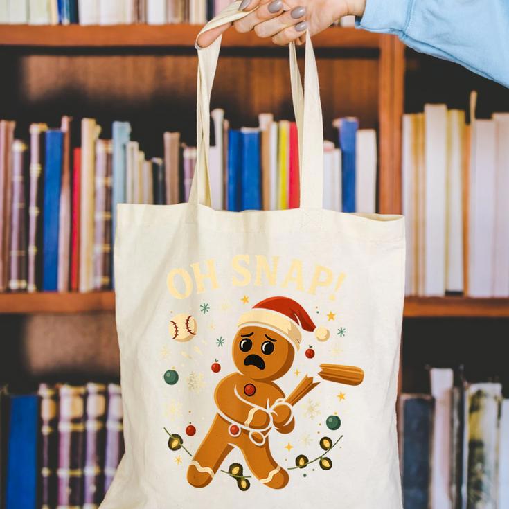 Oh Snap Gingerbreadman Christmas Baseball Canvas Tote Bag