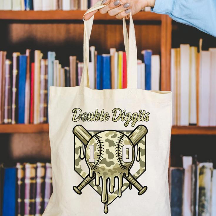 Old School Camo Baseball Drip Double Digits 10th Birthday Canvas Tote Bag