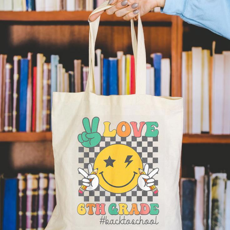 Peace Love 6th Grade Smile Face Back To School Sixth Grade Canvas Tote Bag Peace Love 6th Grade Smile Face Back To School Sixth Grade Canvas Tote Bag
