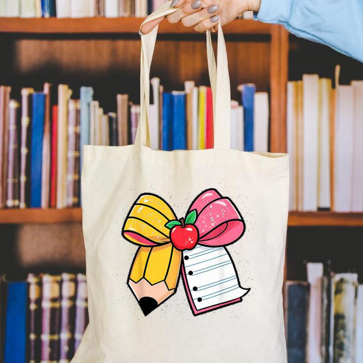 Pencil Coquette Bow Happy First Day Of School Back To School Canvas Tote Bag