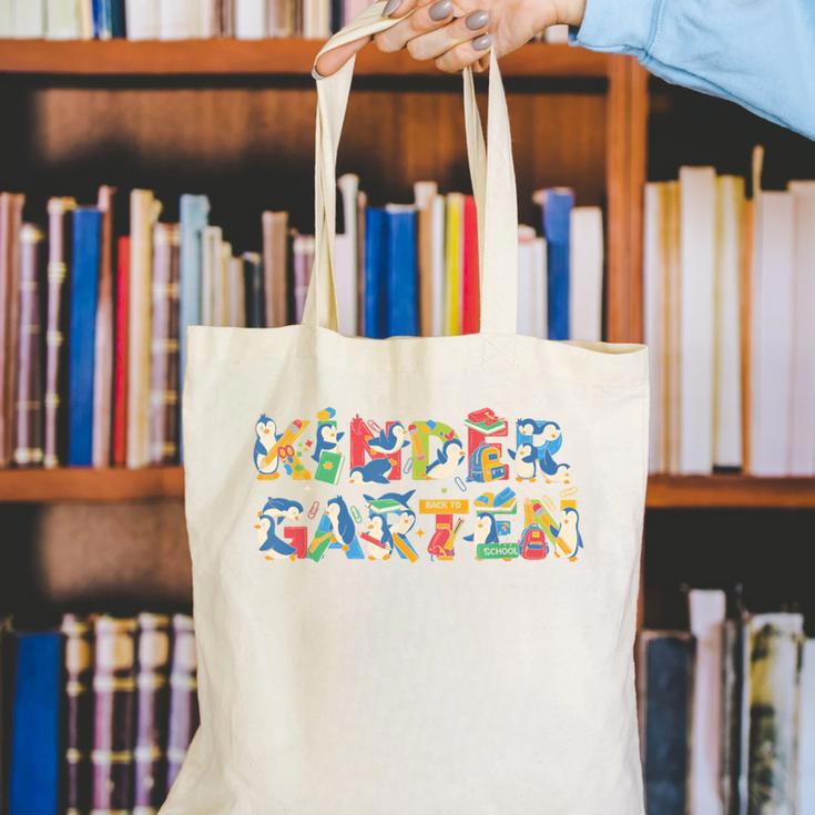 Penguin Kindergarten Back To School Kids Boys Girls Canvas Tote Bag Penguin Kindergarten Back To School Kids Boys Girls Canvas Tote Bag