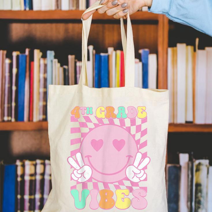 Pink 4th Grade Vibes Smile Face Back To School Fourth Grade Canvas Tote Bag Pink 4th Grade Vibes Smile Face Back To School Fourth Grade Canvas Tote Bag