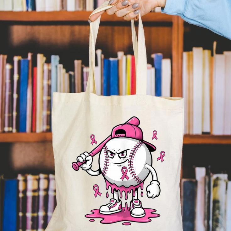 Pink Ribbon Baseball Breast Cancer Awareness Canvas Tote Bag