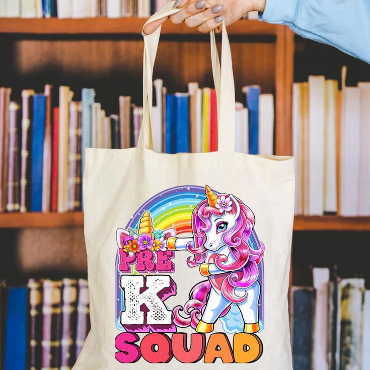 Pre-K Squad Flossing Unicorn Back To School Girls Premium Tri-Blend Canvas Tote Bag