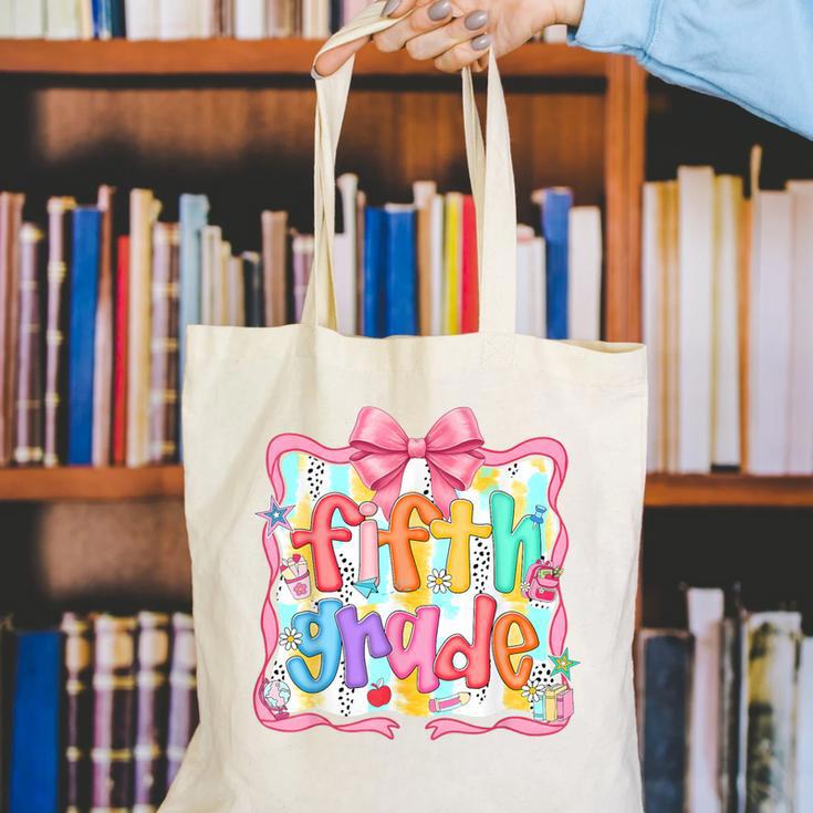 Preppy Back To School Fifth Grade Coquette Bow Women Girl Canvas Tote Bag Preppy Back To School Fifth Grade Coquette Bow Women Girl Canvas Tote Bag
