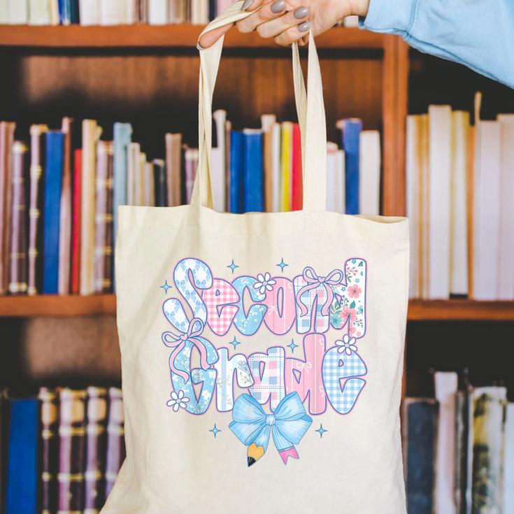 Preppy Second Grade First Day Back To School 2nd Grade Bow Canvas Tote Bag Preppy Second Grade First Day Back To School 2nd Grade Bow Canvas Tote Bag