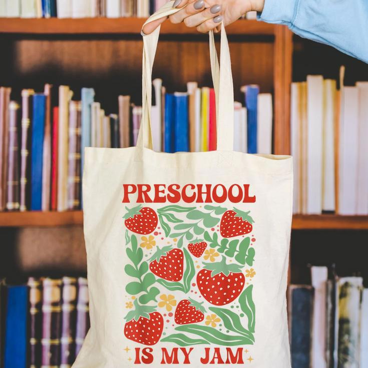 Preschool Is My Jam Boho Floral Strawberry Back To School Canvas Tote Bag Preschool Is My Jam Boho Floral Strawberry Back To School Canvas Tote Bag