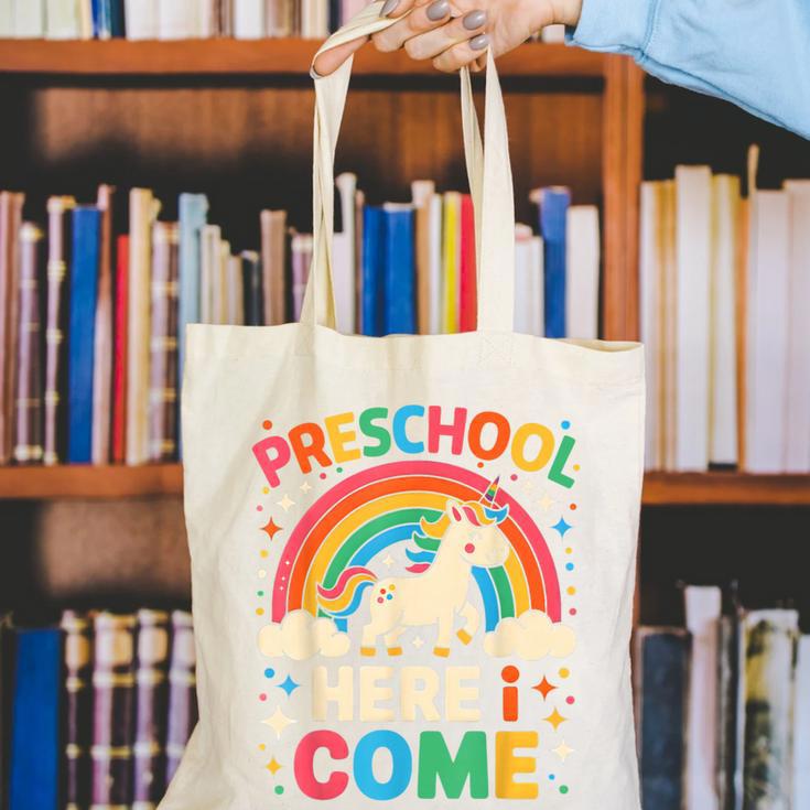Preschool Here I Come Unicorn Back To School Preschool Girls Canvas Tote Bag Preschool Here I Come Unicorn Back To School Preschool Girls Canvas Tote Bag
