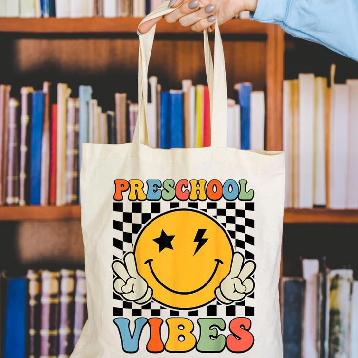 Preschool Vibes Retro Groovy Back To School Pre-K Canvas Tote Bag Preschool Vibes Retro Groovy Back To School Pre-K Canvas Tote Bag