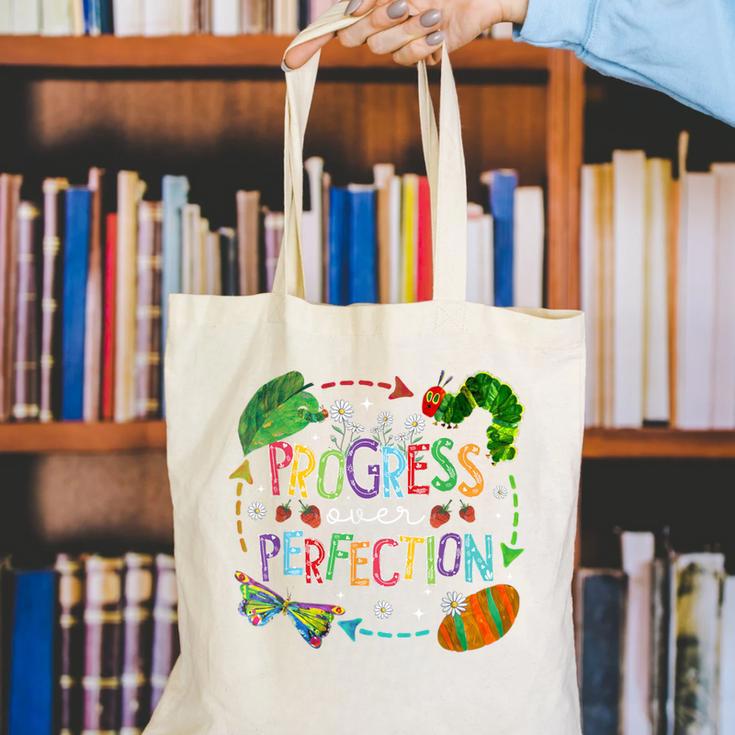 Progress Over Perfection Back To School Tee Canvas Tote Bag Progress Over Perfection Back To School Tee Canvas Tote Bag