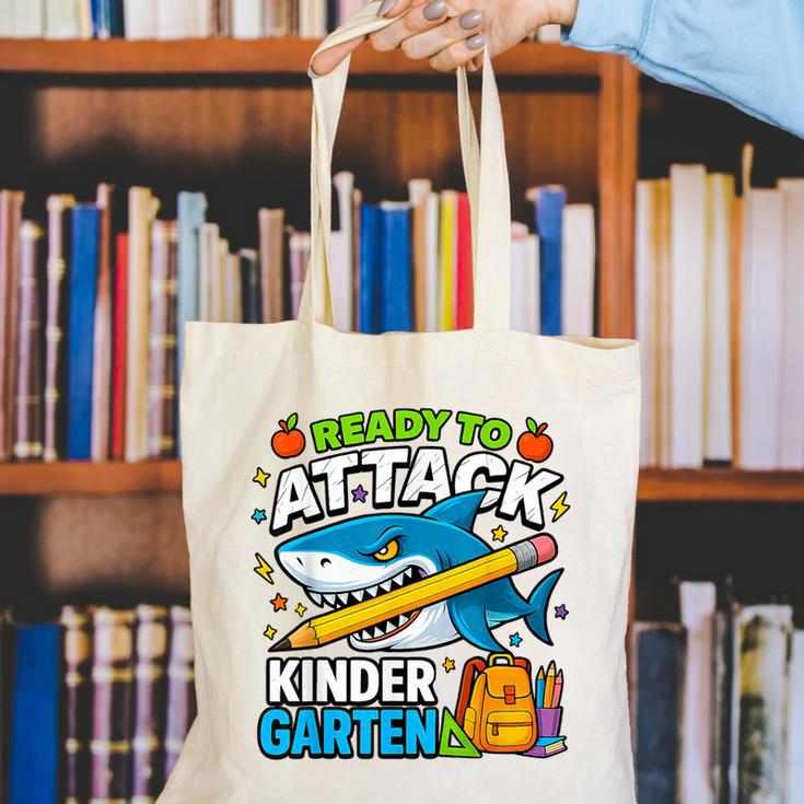 Ready To Attack Kindergarten Shark Back To School Kids Canvas Tote Bag Ready To Attack Kindergarten Shark Back To School Kids Canvas Tote Bag