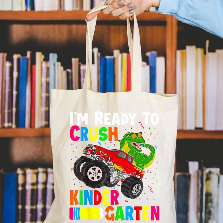 Ready To Crush Kindergarten T-Rex Back To School Boys Canvas Tote Bag Ready To Crush Kindergarten T-Rex Back To School Boys Canvas Tote Bag
