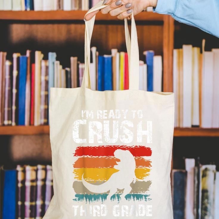 Ready Crush Third 3rd Grade Dinosaur Back To School Boys Canvas Tote Bag