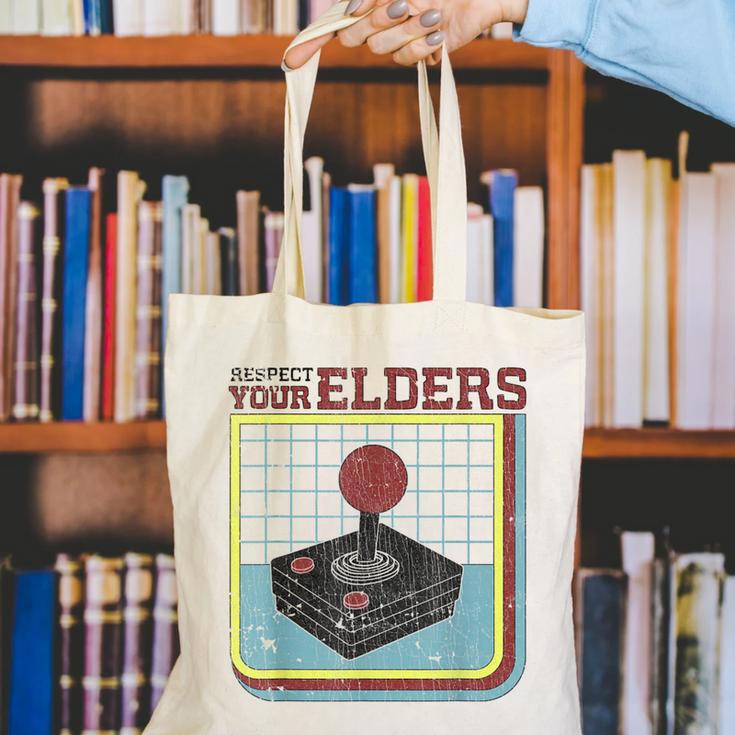Respect Your Elders Retro Gamer Joystick Back To School Canvas Tote Bag Respect Your Elders Retro Gamer Joystick Back To School Canvas Tote Bag