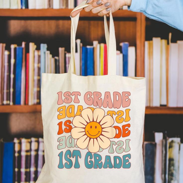 Retro 1st Grade Daisy Colorful Back To School First Grade Canvas Tote Bag Retro 1st Grade Daisy Colorful Back To School First Grade Canvas Tote Bag