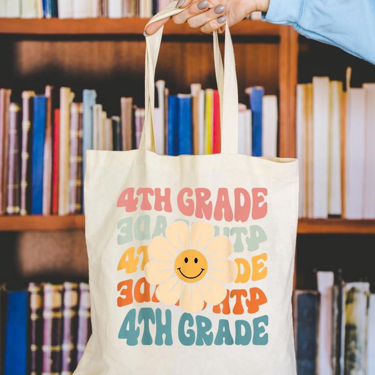 Retro 4th Grade Daisy Colorful Back To School Fourth Grade Canvas Tote Bag Retro 4th Grade Daisy Colorful Back To School Fourth Grade Canvas Tote Bag