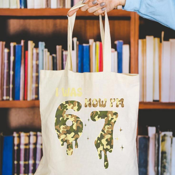 Retro I Was 6 Now I'm 7 Camo 67 Ice Cream Drip Baseball Canvas Tote Bag